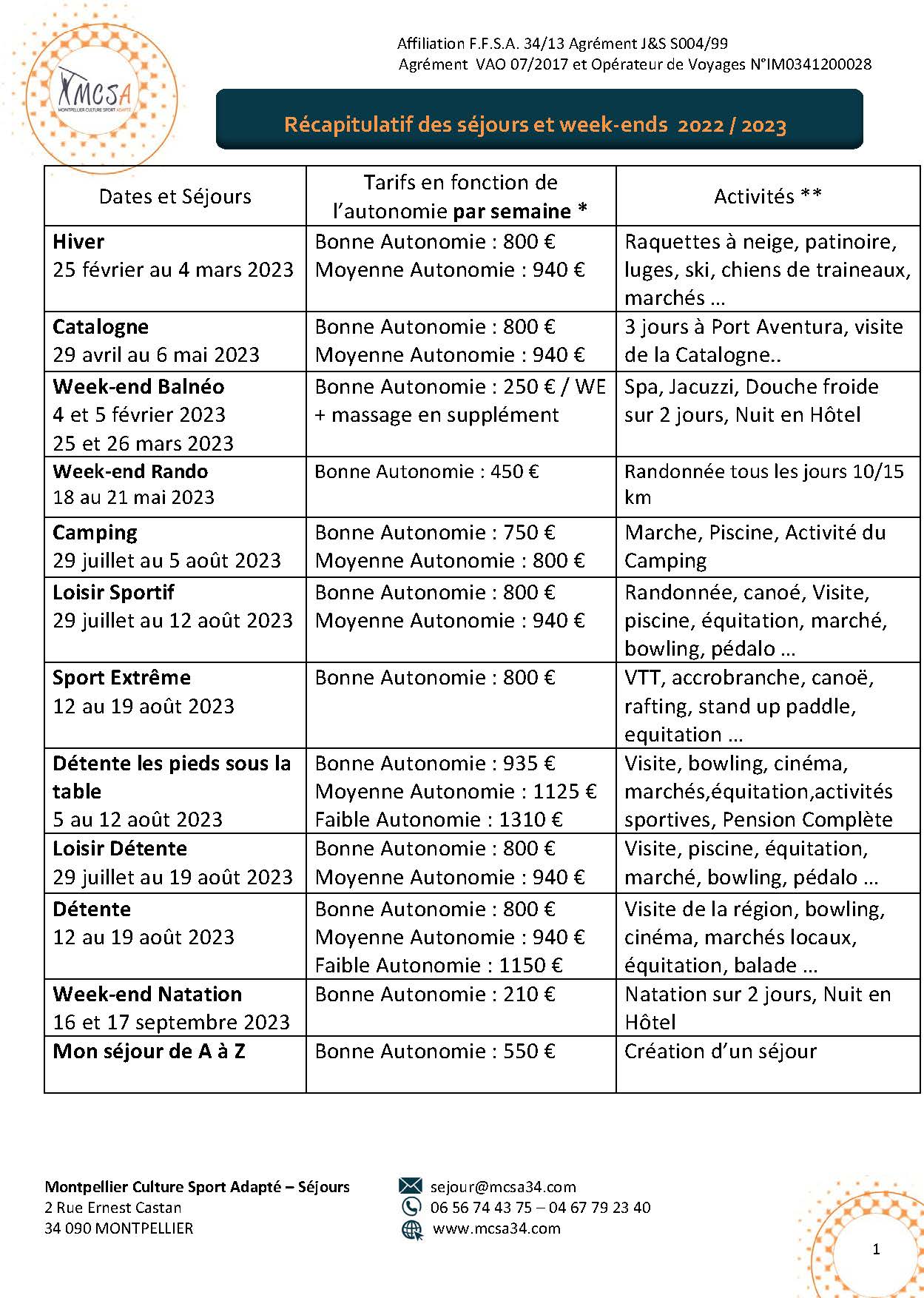tarifs Page 1